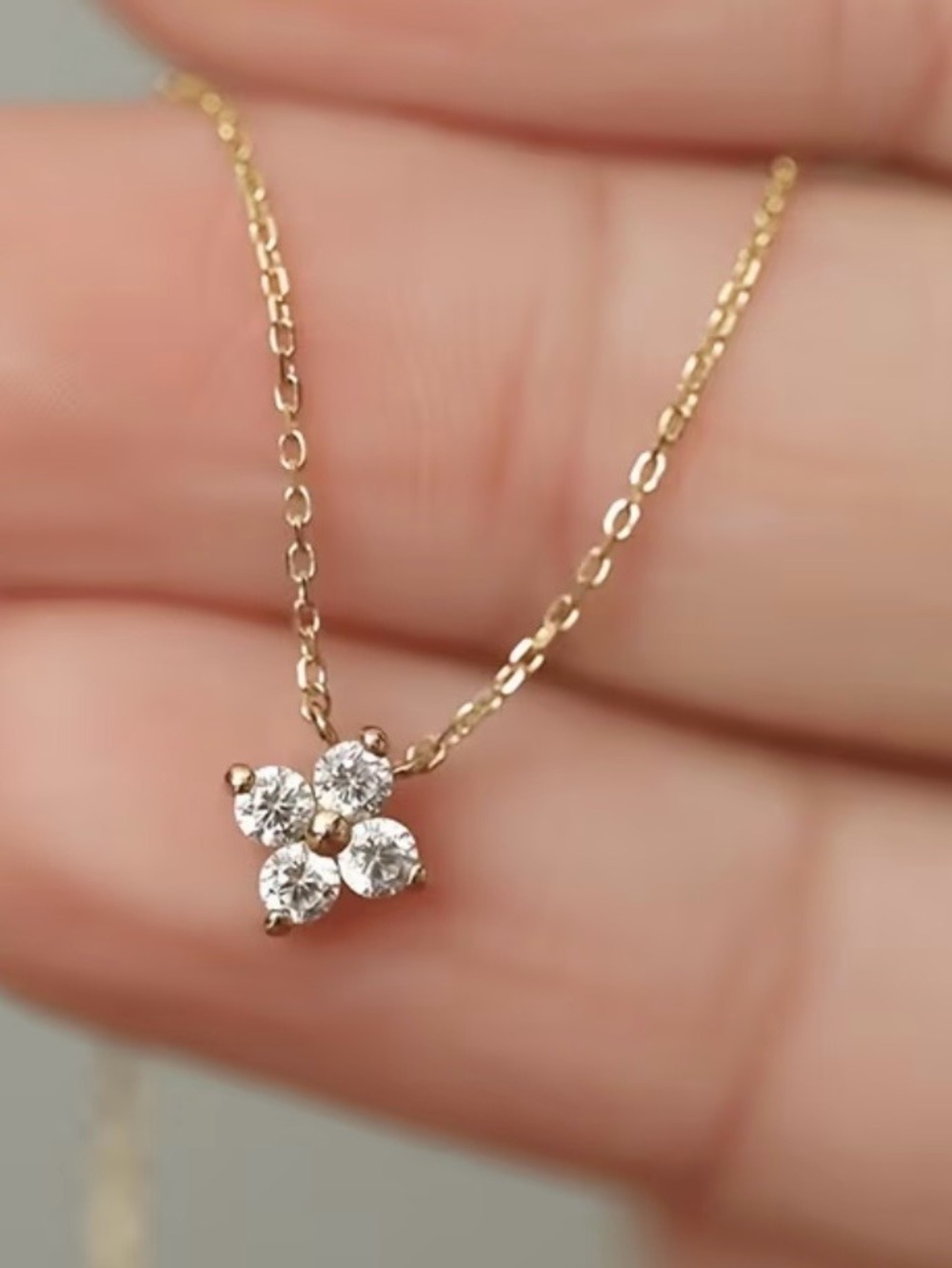 18k Gold plated stainless steel Floral Pendant Necklace cz gift cute preppy gift - Picture 3 of 5